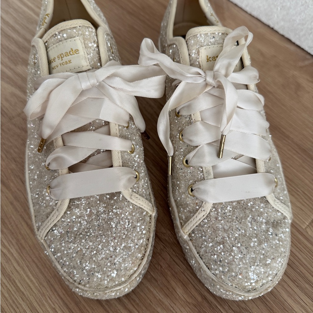 Keds x Kate Spade Glitter Platform Sparkle Sneakers with Luxury Laces/Gold